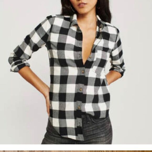 Abercrombie & Fitch Black&White Flannel Button Down Top Size XXS - Picture 1 of 11